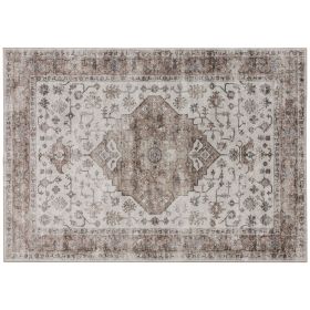 5x7 Area Rug, Vintage Machine Washable Rug, Non-Slip Floor Carpet for Living Room, Bedroom, Dining Room, Tan 5x7 Area Rug, Vintage Machine Washable Rug, Non-Slip Floor Carpet for Living Room, Bedroom, Dining Room, Tan